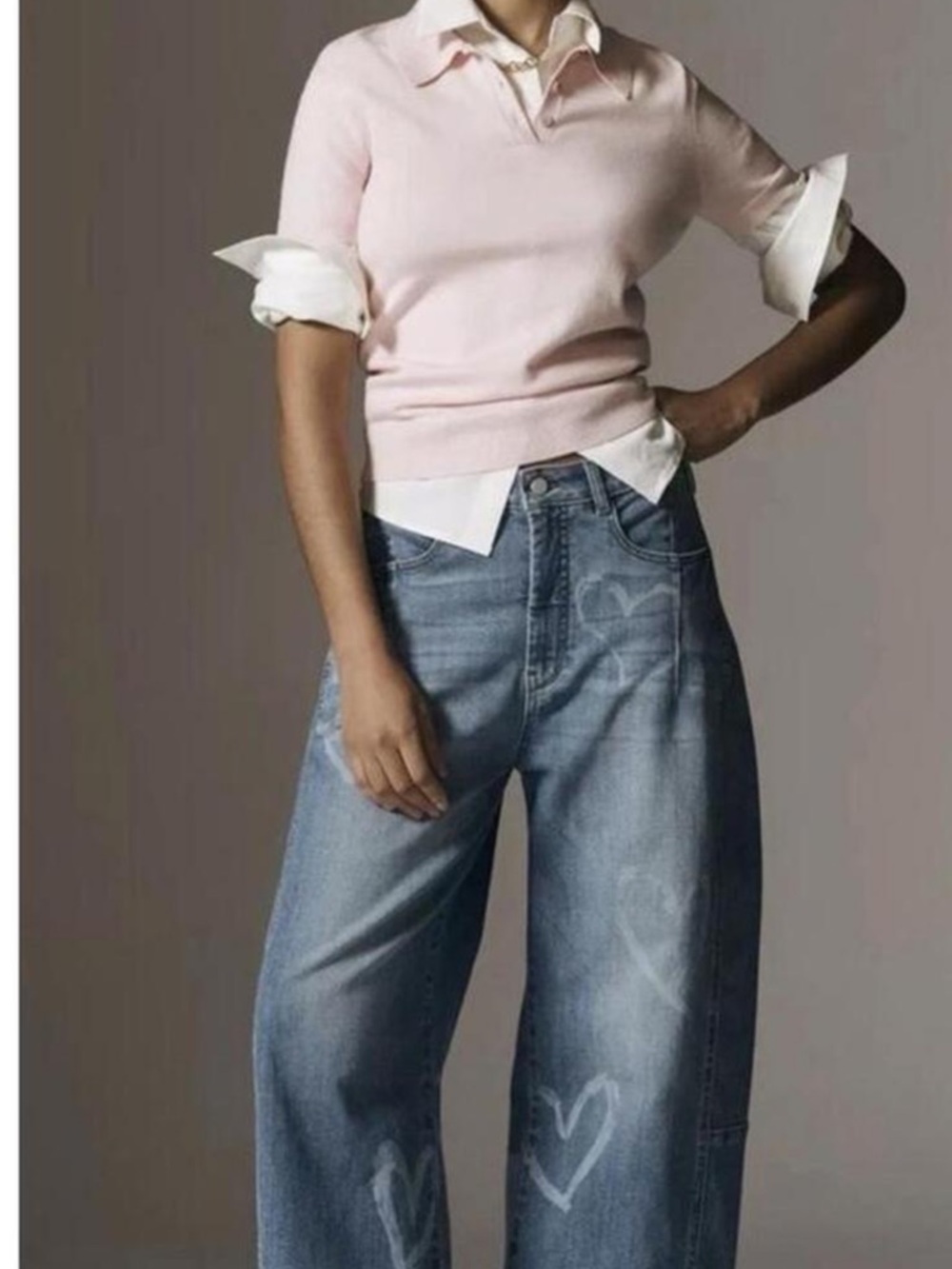 Pilcro Wide-Leg Jeans in Light Blue with Heart Details